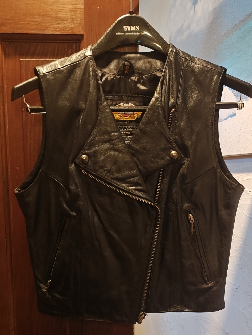 Harley-Davidson Black Asymmetric Zip Leather Motorcycle Vest Women's Sm